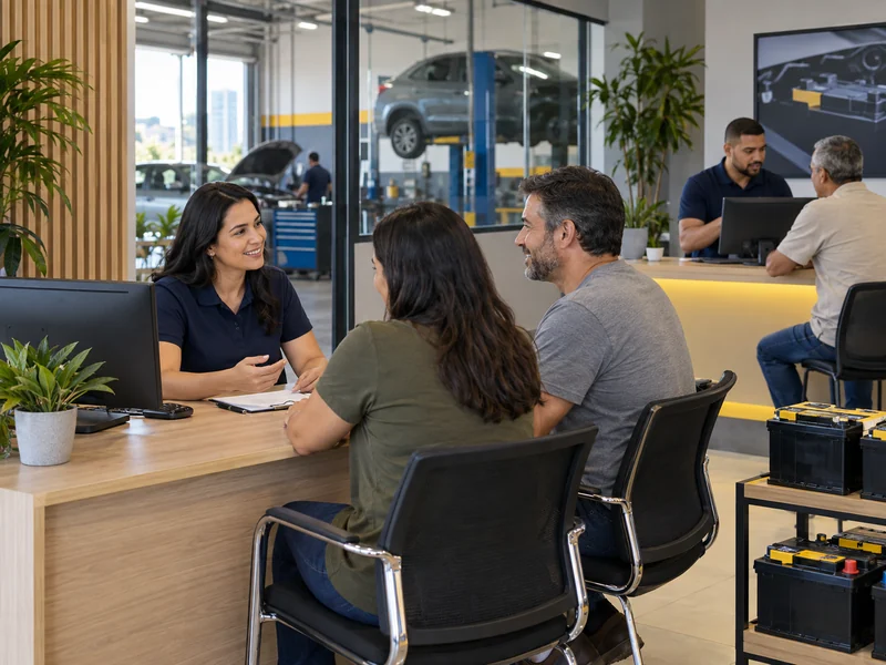 Serviço de bateria automotiva em ação