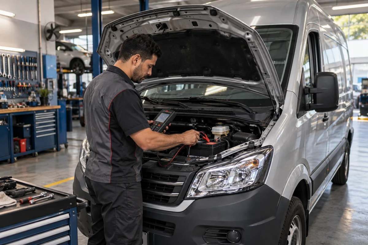Teste profissional de bateria em van comercial em Uberlândia
