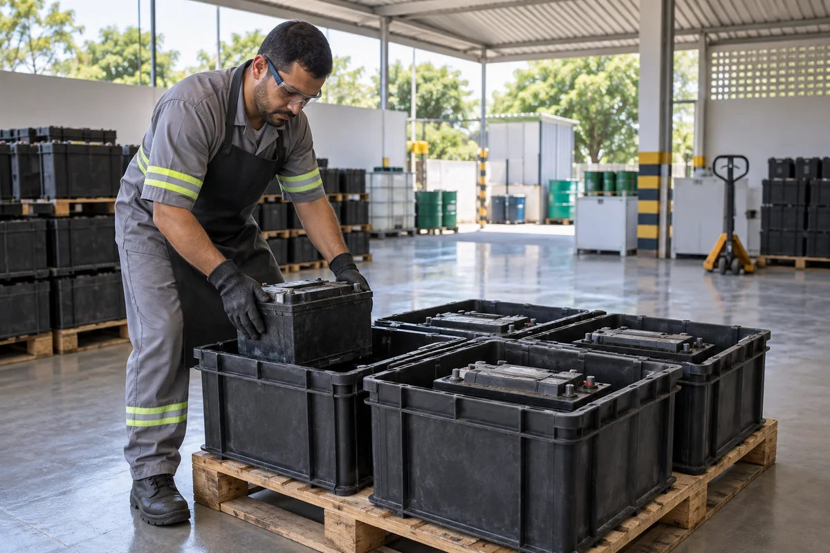 Armazenamento adequado de baterias usadas para reciclagem automotiva