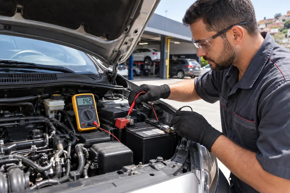Conferência da bateria após partida auxiliar automotiva